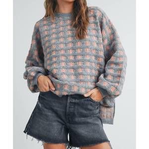 NEW BUTTERMELON checkered oversized sweater in grey / mauve